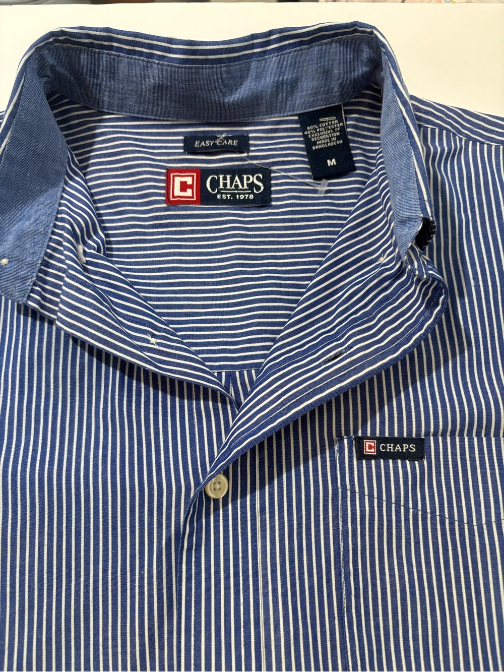 Chaps Men's Navy and White Striped Button-Down Shirt - Picture 2 of 4
